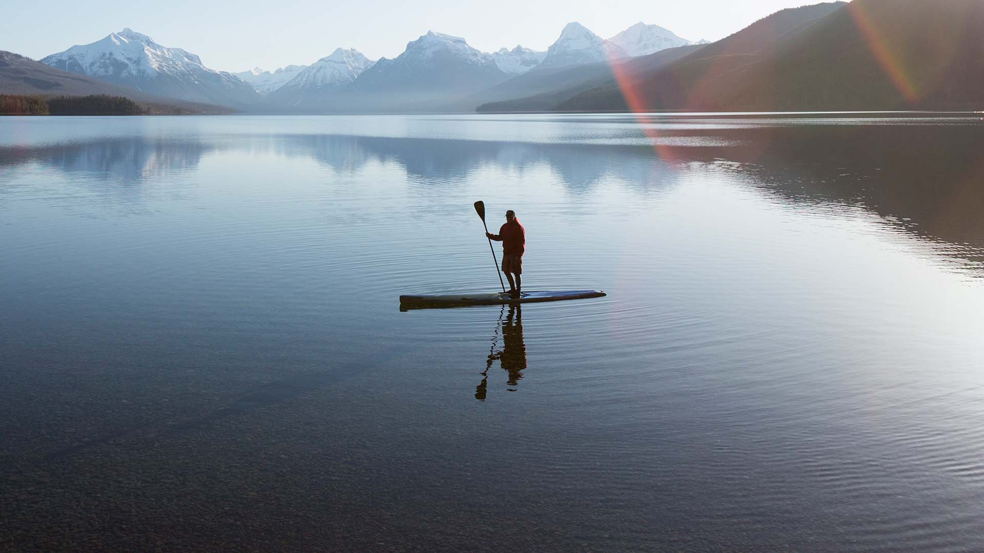 Stand-up-paddle on a mountain lake